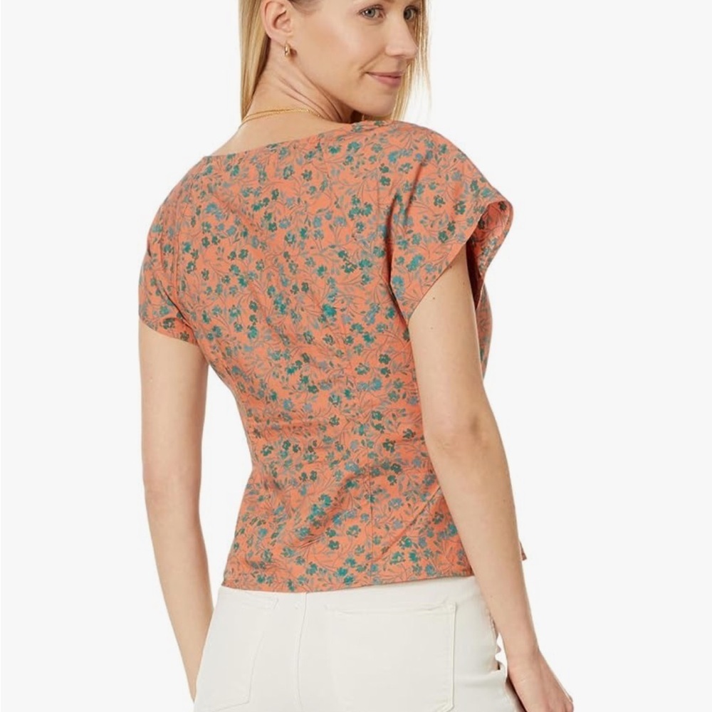 Madewell V-Neck Floral Blouse - Orange and Green - Picture 3 of 11
